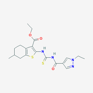 molecular formula C19H24N4O3S2 B453891 ethyl 2-[({[(1-ethyl-1H-pyrazol-4-yl)carbonyl]amino}carbothioyl)amino]-6-methyl-4,5,6,7-tetrahydro-1-benzothiophene-3-carboxylate 