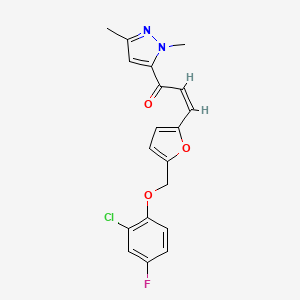 molecular formula C19H16ClFN2O3 B4538916 3-{5-[(2-chloro-4-fluorophenoxy)methyl]-2-furyl}-1-(1,3-dimethyl-1H-pyrazol-5-yl)-2-propen-1-one 