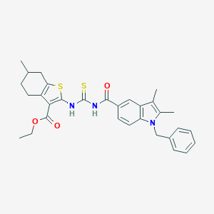 molecular formula C31H33N3O3S2 B453903 ethyl 2-({[(1-benzyl-2,3-dimethyl-1H-indol-5-yl)carbonyl]carbamothioyl}amino)-6-methyl-4,5,6,7-tetrahydro-1-benzothiophene-3-carboxylate 