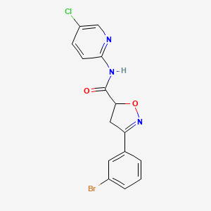 molecular formula C15H11BrClN3O2 B4539031 3-(3-bromophenyl)-N-(5-chloro-2-pyridinyl)-4,5-dihydro-5-isoxazolecarboxamide 