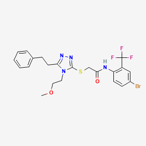 molecular formula C22H22BrF3N4O2S B4539080 N-[4-bromo-2-(trifluoromethyl)phenyl]-2-{[4-(2-methoxyethyl)-5-(2-phenylethyl)-4H-1,2,4-triazol-3-yl]thio}acetamide 