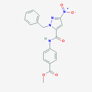 molecular formula C19H16N4O5 B453912 methyl 4-[({1-benzyl-3-nitro-1H-pyrazol-5-yl}carbonyl)amino]benzoate 