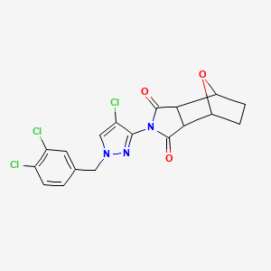 molecular formula C18H14Cl3N3O3 B4539130 4-[4-chloro-1-(3,4-dichlorobenzyl)-1H-pyrazol-3-yl]-10-oxa-4-azatricyclo[5.2.1.0~2,6~]decane-3,5-dione 