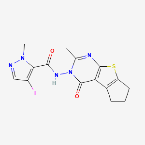 molecular formula C15H14IN5O2S B4539144 4-iodo-1-methyl-N-(2-methyl-4-oxo-6,7-dihydro-4H-cyclopenta[4,5]thieno[2,3-d]pyrimidin-3(5H)-yl)-1H-pyrazole-5-carboxamide 