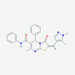 molecular formula C26H23N5O2S B453918 (2E)-2-[(1,5-dimetilpirazoil-4-il)metilideno]-7-metil-3-oxo-N,5-difenil-5H-[1,3]tiazolo[3,2-a]pirimidina-6-carboxamida CAS No. 494219-61-3