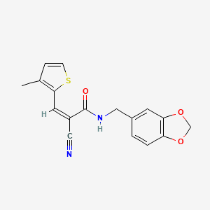 molecular formula C17H14N2O3S B4539216 N-(1,3-benzodioxol-5-ylmethyl)-2-cyano-3-(3-methyl-2-thienyl)acrylamide 