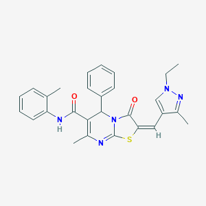 (2E)-2-[(1-ethyl-3-methylpyrazol-4-yl)methylidene]-7-methyl-N-(2-methylphenyl)-3-oxo-5-phenyl-5H-[1,3]thiazolo[3,2-a]pyrimidine-6-carboxamide
