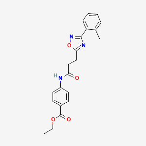 molecular formula C21H21N3O4 B4539264 ethyl 4-({3-[3-(2-methylphenyl)-1,2,4-oxadiazol-5-yl]propanoyl}amino)benzoate 