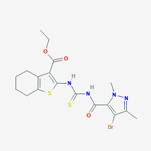 molecular formula C18H21BrN4O3S2 B453928 ethyl 2-({[(4-bromo-1,3-dimethyl-1H-pyrazol-5-yl)carbonyl]carbamothioyl}amino)-4,5,6,7-tetrahydro-1-benzothiophene-3-carboxylate 