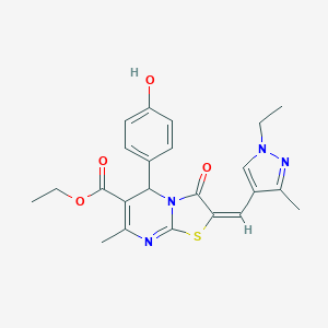 ethyl (2E)-2-[(1-ethyl-3-methylpyrazol-4-yl)methylidene]-5-(4-hydroxyphenyl)-7-methyl-3-oxo-5H-[1,3]thiazolo[3,2-a]pyrimidine-6-carboxylate