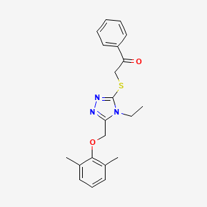 molecular formula C21H23N3O2S B4539336 2-({5-[(2,6-dimethylphenoxy)methyl]-4-ethyl-4H-1,2,4-triazol-3-yl}thio)-1-phenylethanone 