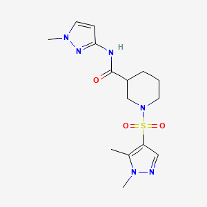molecular formula C15H22N6O3S B4539338 1-[(1,5-dimethyl-1H-pyrazol-4-yl)sulfonyl]-N-(1-methyl-1H-pyrazol-3-yl)-3-piperidinecarboxamide 