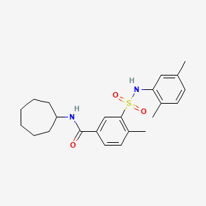 molecular formula C23H30N2O3S B4539342 N-cycloheptyl-3-{[(2,5-dimethylphenyl)amino]sulfonyl}-4-methylbenzamide 
