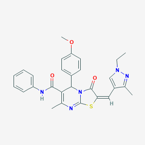 (2E)-2-[(1-ethyl-3-methyl-1H-pyrazol-4-yl)methylidene]-5-(4-methoxyphenyl)-7-methyl-3-oxo-N-phenyl-2,3-dihydro-5H-[1,3]thiazolo[3,2-a]pyrimidine-6-carboxamide