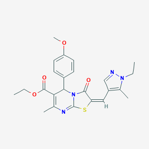 ethyl (2E)-2-[(1-ethyl-5-methylpyrazol-4-yl)methylidene]-5-(4-methoxyphenyl)-7-methyl-3-oxo-5H-[1,3]thiazolo[3,2-a]pyrimidine-6-carboxylate