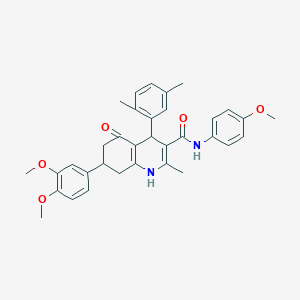 molecular formula C34H36N2O5 B4539377 7-(3,4-dimethoxyphenyl)-4-(2,5-dimethylphenyl)-N-(4-methoxyphenyl)-2-methyl-5-oxo-1,4,5,6,7,8-hexahydro-3-quinolinecarboxamide 