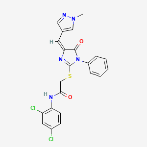 molecular formula C22H17Cl2N5O2S B4539472 N-(2,4-dichlorophenyl)-2-({4-[(1-methyl-1H-pyrazol-4-yl)methylene]-5-oxo-1-phenyl-4,5-dihydro-1H-imidazol-2-yl}thio)acetamide 
