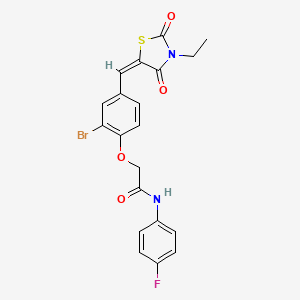 molecular formula C20H16BrFN2O4S B4539518 2-{2-bromo-4-[(3-ethyl-2,4-dioxo-1,3-thiazolidin-5-ylidene)methyl]phenoxy}-N-(4-fluorophenyl)acetamide 