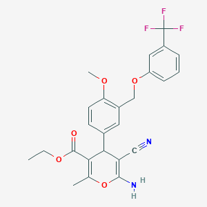ethyl 6-amino-5-cyano-4-(4-methoxy-3-{[3-(trifluoromethyl)phenoxy]methyl}phenyl)-2-methyl-4H-pyran-3-carboxylate