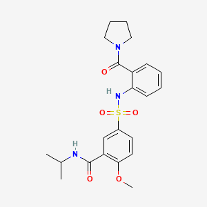 molecular formula C22H27N3O5S B4539597 N-isopropyl-2-methoxy-5-({[2-(1-pyrrolidinylcarbonyl)phenyl]amino}sulfonyl)benzamide 