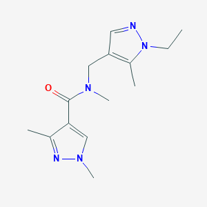molecular formula C14H21N5O B4539626 N-[(1-ethyl-5-methyl-1H-pyrazol-4-yl)methyl]-N,1,3-trimethyl-1H-pyrazole-4-carboxamide 