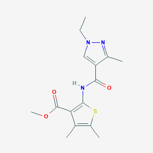 molecular formula C15H19N3O3S B453972 methyl 2-{[(1-ethyl-3-methyl-1H-pyrazol-4-yl)carbonyl]amino}-4,5-dimethyl-3-thiophenecarboxylate 