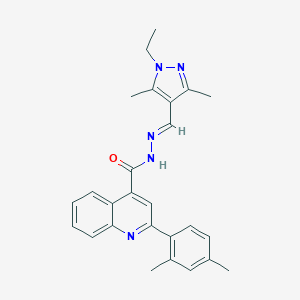 molecular formula C26H27N5O B453976 2-(2,4-dimethylphenyl)-N'-[(1-ethyl-3,5-dimethyl-1H-pyrazol-4-yl)methylene]-4-quinolinecarbohydrazide 