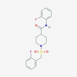 molecular formula C19H20F2N2O3S B4539980 1-[(2-fluorobenzyl)sulfonyl]-N-(2-fluorophenyl)-4-piperidinecarboxamide 