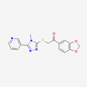 molecular formula C17H14N4O3S B4540021 1-(1,3-benzodioxol-5-yl)-2-{[4-methyl-5-(3-pyridinyl)-4H-1,2,4-triazol-3-yl]thio}ethanone 