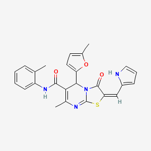 molecular formula C25H22N4O3S B4540092 7-methyl-5-(5-methyl-2-furyl)-N-(2-methylphenyl)-3-oxo-2-(1H-pyrrol-2-ylmethylene)-2,3-dihydro-5H-[1,3]thiazolo[3,2-a]pyrimidine-6-carboxamide 