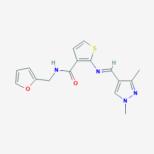 molecular formula C16H16N4O2S B4540132 2-{[(1,3-dimethyl-1H-pyrazol-4-yl)methylene]amino}-N-(2-furylmethyl)-3-thiophenecarboxamide 