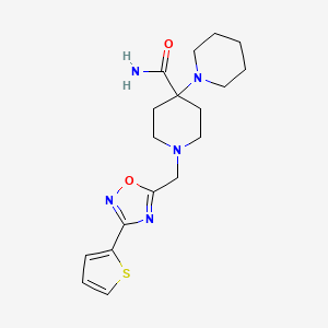 molecular formula C18H25N5O2S B4540194 1'-{[3-(2-thienyl)-1,2,4-oxadiazol-5-yl]methyl}-1,4'-bipiperidine-4'-carboxamide 