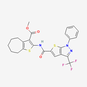 molecular formula C24H20F3N3O3S2 B4540217 methyl 2-({[1-phenyl-3-(trifluoromethyl)-1H-thieno[2,3-c]pyrazol-5-yl]carbonyl}amino)-5,6,7,8-tetrahydro-4H-cyclohepta[b]thiophene-3-carboxylate 
