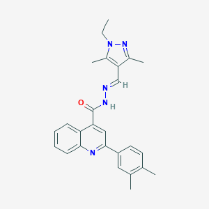 molecular formula C26H27N5O B454025 2-(3,4-dimethylphenyl)-N'-[(1-ethyl-3,5-dimethyl-1H-pyrazol-4-yl)methylene]-4-quinolinecarbohydrazide 