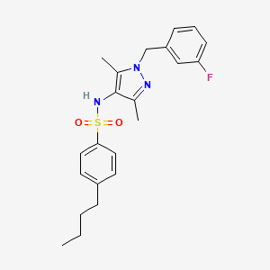 molecular formula C22H26FN3O2S B4540263 4-butyl-N-[1-(3-fluorobenzyl)-3,5-dimethyl-1H-pyrazol-4-yl]benzenesulfonamide 