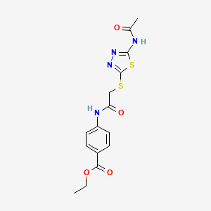 molecular formula C15H16N4O4S2 B4540270 ethyl 4-[({[5-(acetylamino)-1,3,4-thiadiazol-2-yl]thio}acetyl)amino]benzoate 