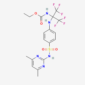 molecular formula C18H19F6N5O4S B4540347 ethyl [1-[(4-{[(4,6-dimethyl-2-pyrimidinyl)amino]sulfonyl}phenyl)amino]-2,2,2-trifluoro-1-(trifluoromethyl)ethyl]carbamate 
