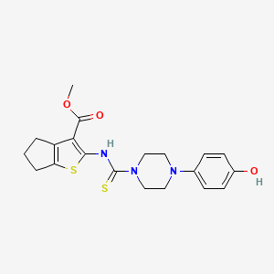 molecular formula C20H23N3O3S2 B4540356 methyl 2-({[4-(4-hydroxyphenyl)-1-piperazinyl]carbonothioyl}amino)-5,6-dihydro-4H-cyclopenta[b]thiophene-3-carboxylate 