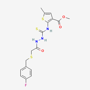 molecular formula C17H18FN3O3S3 B4540380 methyl 2-{[(2-{[(4-fluorobenzyl)thio]acetyl}hydrazino)carbonothioyl]amino}-5-methyl-3-thiophenecarboxylate 