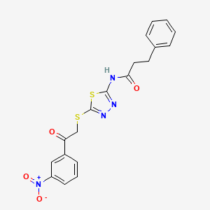 molecular formula C19H16N4O4S2 B4540486 N-(5-{[2-(3-nitrophenyl)-2-oxoethyl]thio}-1,3,4-thiadiazol-2-yl)-3-phenylpropanamide 