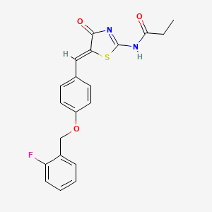 molecular formula C20H17FN2O3S B4540683 N-(5-{4-[(2-fluorobenzyl)oxy]benzylidene}-4-oxo-1,3-thiazolidin-2-ylidene)propanamide 