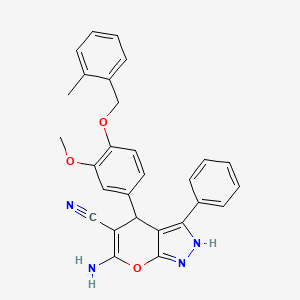 molecular formula C28H24N4O3 B4540709 6-amino-4-{3-methoxy-4-[(2-methylbenzyl)oxy]phenyl}-3-phenyl-1,4-dihydropyrano[2,3-c]pyrazole-5-carbonitrile 