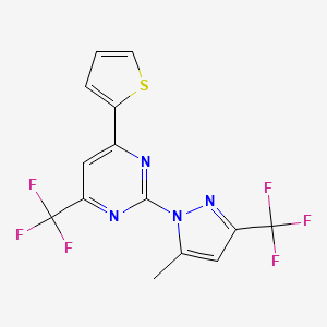 molecular formula C14H8F6N4S B4540878 2-[5-methyl-3-(trifluoromethyl)-1H-pyrazol-1-yl]-4-(2-thienyl)-6-(trifluoromethyl)pyrimidine 