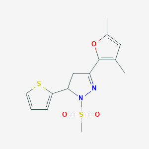 molecular formula C14H16N2O3S2 B4540888 3-(3,5-dimethyl-2-furyl)-1-(methylsulfonyl)-5-(2-thienyl)-4,5-dihydro-1H-pyrazole 