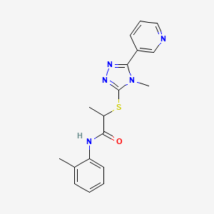 molecular formula C18H19N5OS B4540996 N-(2-methylphenyl)-2-{[4-methyl-5-(3-pyridinyl)-4H-1,2,4-triazol-3-yl]thio}propanamide 