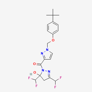 molecular formula C20H22F4N4O3 B4541041 1-({1-[(4-tert-butylphenoxy)methyl]-1H-pyrazol-3-yl}carbonyl)-3,5-bis(difluoromethyl)-4,5-dihydro-1H-pyrazol-5-ol 