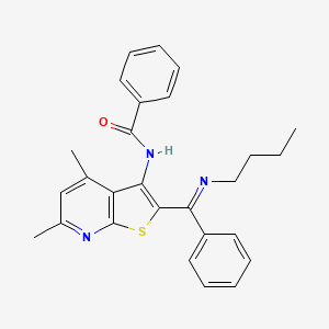 molecular formula C27H27N3OS B4541259 N-{2-[(butylimino)(phenyl)methyl]-4,6-dimethylthieno[2,3-b]pyridin-3-yl}benzamide 
