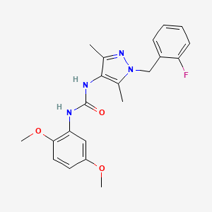 molecular formula C21H23FN4O3 B4541416 N-(2,5-dimethoxyphenyl)-N'-[1-(2-fluorobenzyl)-3,5-dimethyl-1H-pyrazol-4-yl]urea 