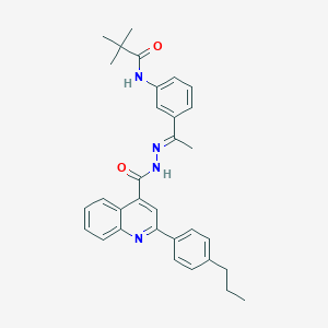 molecular formula C32H34N4O2 B454143 2,2-dimethyl-N-[3-(N-{[2-(4-propylphenyl)-4-quinolinyl]carbonyl}ethanehydrazonoyl)phenyl]propanamide 