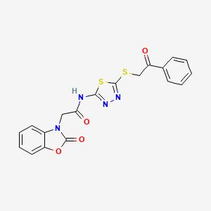 molecular formula C19H14N4O4S2 B4541526 2-(2-oxo-1,3-benzoxazol-3(2H)-yl)-N-{5-[(2-oxo-2-phenylethyl)thio]-1,3,4-thiadiazol-2-yl}acetamide 